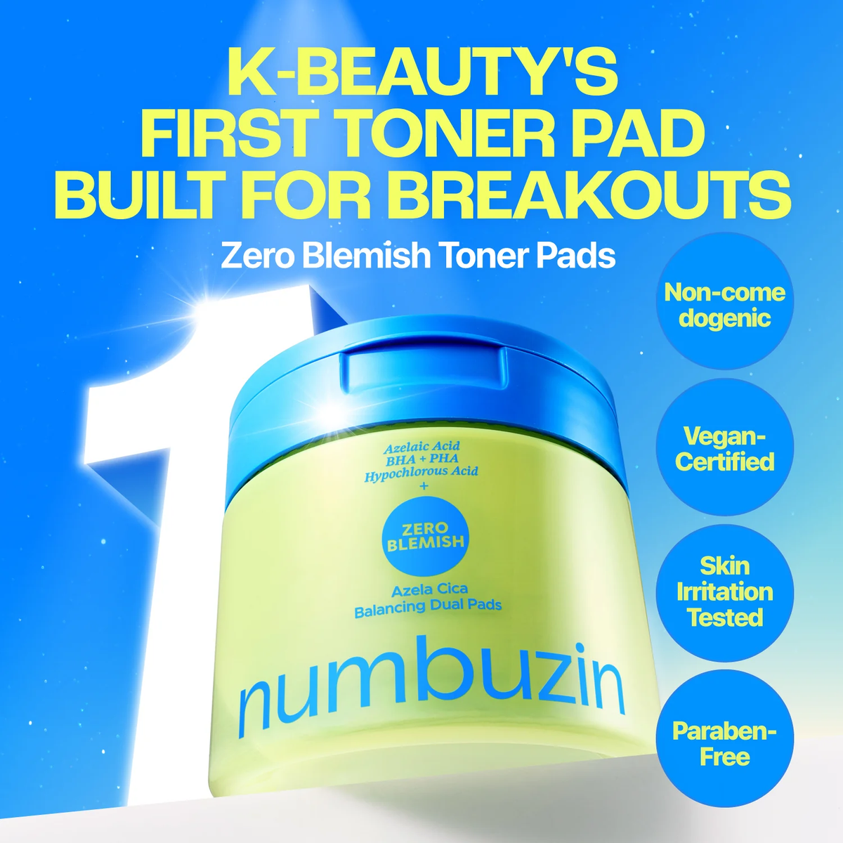 numbuzin Zero Blemish Azela Cica Balancing Dual Pads 210ml / 60pads-4
