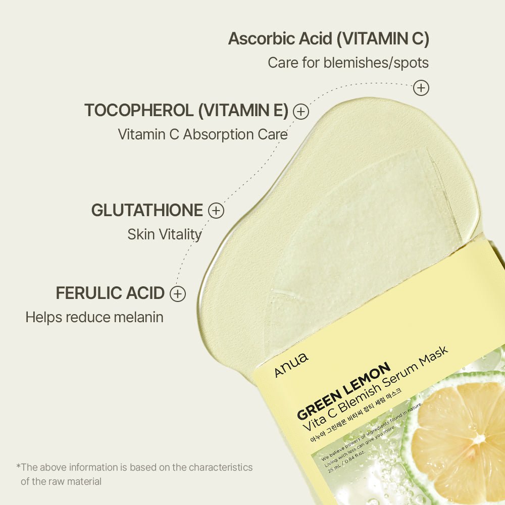 Anua Green Lemon Vita C Blemish Serum Mask 25ml - 1 PC Lakinza K-beauty