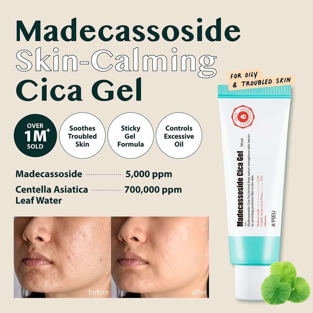 APIEU Madecassoside Cica Gel 2X 50ml Lakinza K-beauty