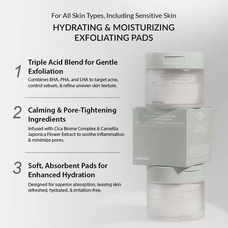 Celimax Ji Woo Gae Cica BHA Blemish Pad 170ml / 60pads | Lakinza K - beauty Canada