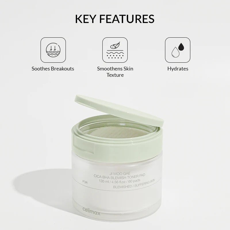 Celimax Ji Woo Gae Cica BHA Blemish Pad 170ml / 60pads | Lakinza K - beauty Canada