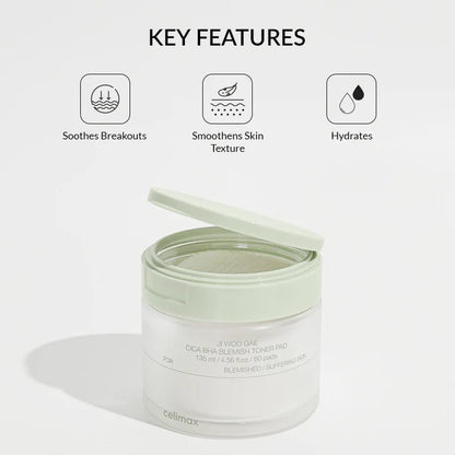 Celimax Ji Woo Gae Cica BHA Blemish Pad 170ml / 60pads | Lakinza K - beauty Canada