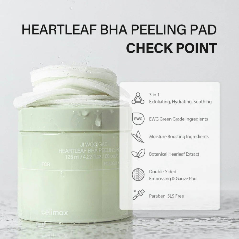 Celimax Ji Woo Gae Heartleaf BHA Peeling Pad 125ml / 60pads | Lakinza K - beauty Canada
