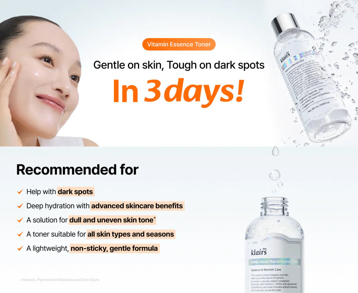Dear, Klairs Freshly Juiced Vitamin Essence Toner 180ml | Lakinza K - beauty Canada