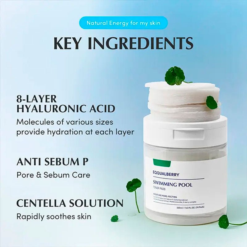 Eqqualberry Swimming Pool Toner Pads 220ml / 70 sheets | Lakinza K - beauty Canada