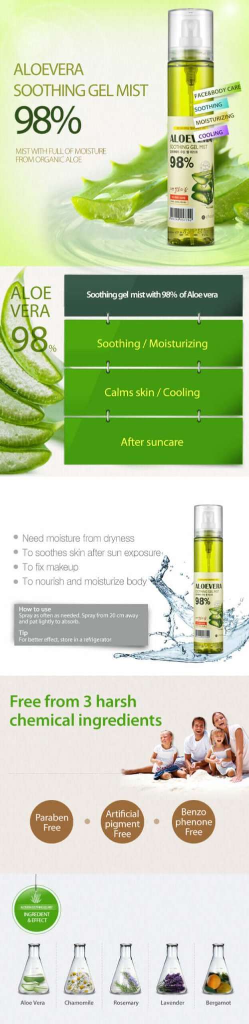 From Nature Aloevera 98% Soothing Gel Mist 120ml Lakinza K-beauty