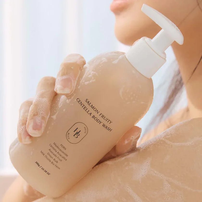 HEVEBLUE Salmon Fruity Centella Body Wash 300ml | Lakinza K - beauty Canada