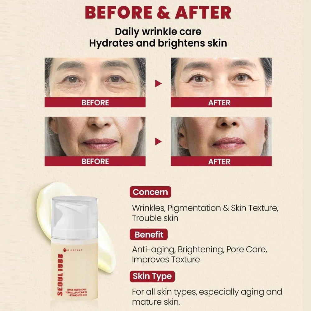 KSECRET SEOUL 1988 Cream: Retinal Liposome 1% + Fermented Rice 50ml Lakinza K-beauty