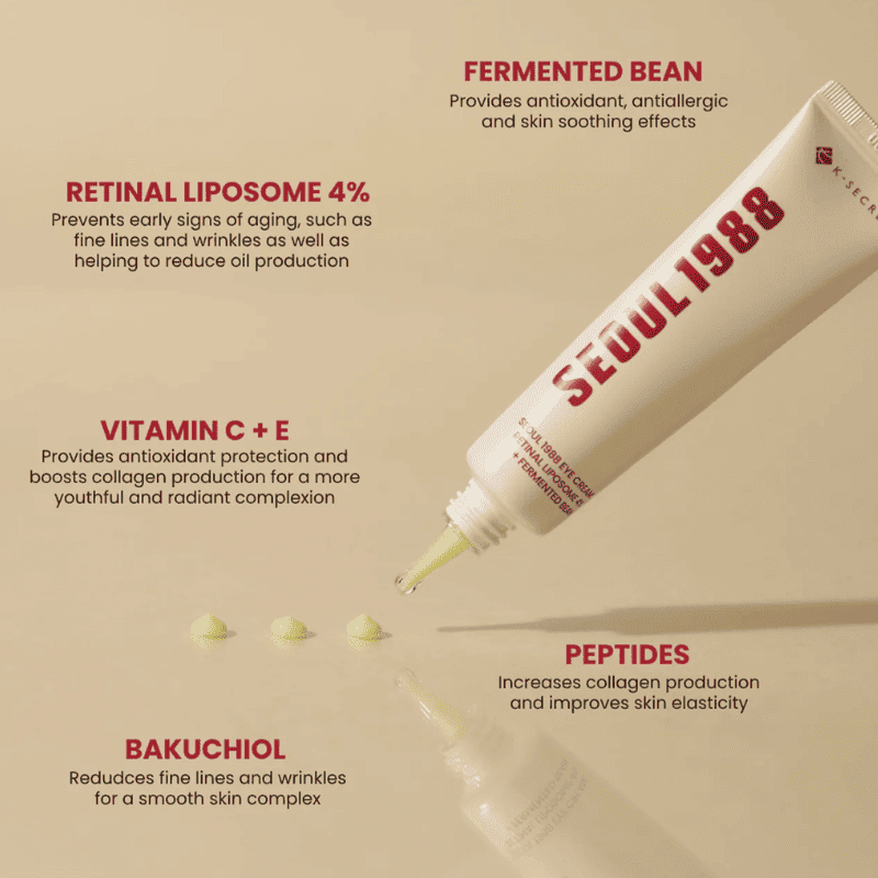 KSECRET SEOUL 1988 Eye Cream: Retinal Liposome 4% + Fermented Bean 30ml Lakinza K-beauty