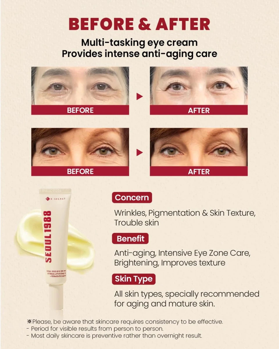 KSECRET SEOUL 1988 Eye Cream: Retinal Liposome 4% + Fermented Bean 30ml | Lakinza K - beauty Canada