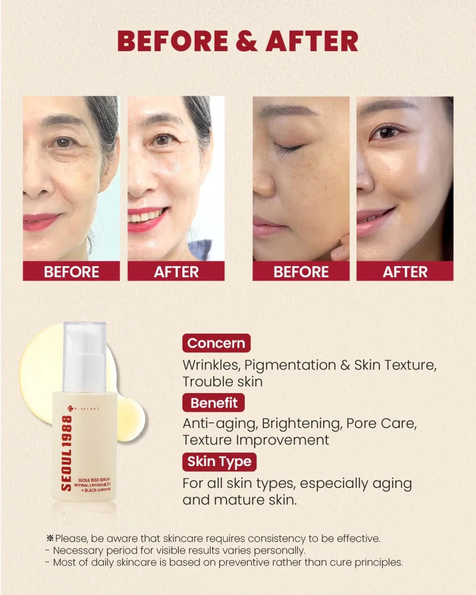 KSECRET SEOUL 1988 Serum: Retinal Liposome 2% + Black Ginseng 30ml | Lakinza K - beauty Canada
