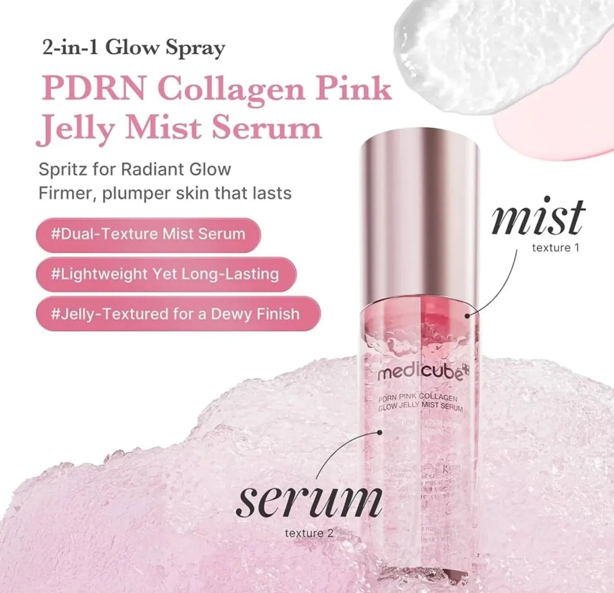 medicube PDRN Pink Collagen Glow Jelly Mist Serum 100ml Lakinza K-beauty