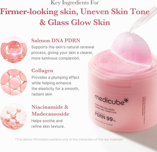 Medicube PDRN Pink Collagen Toning Gel Toner Pad 120ml / 70pads | Lakinza K - beauty Canada