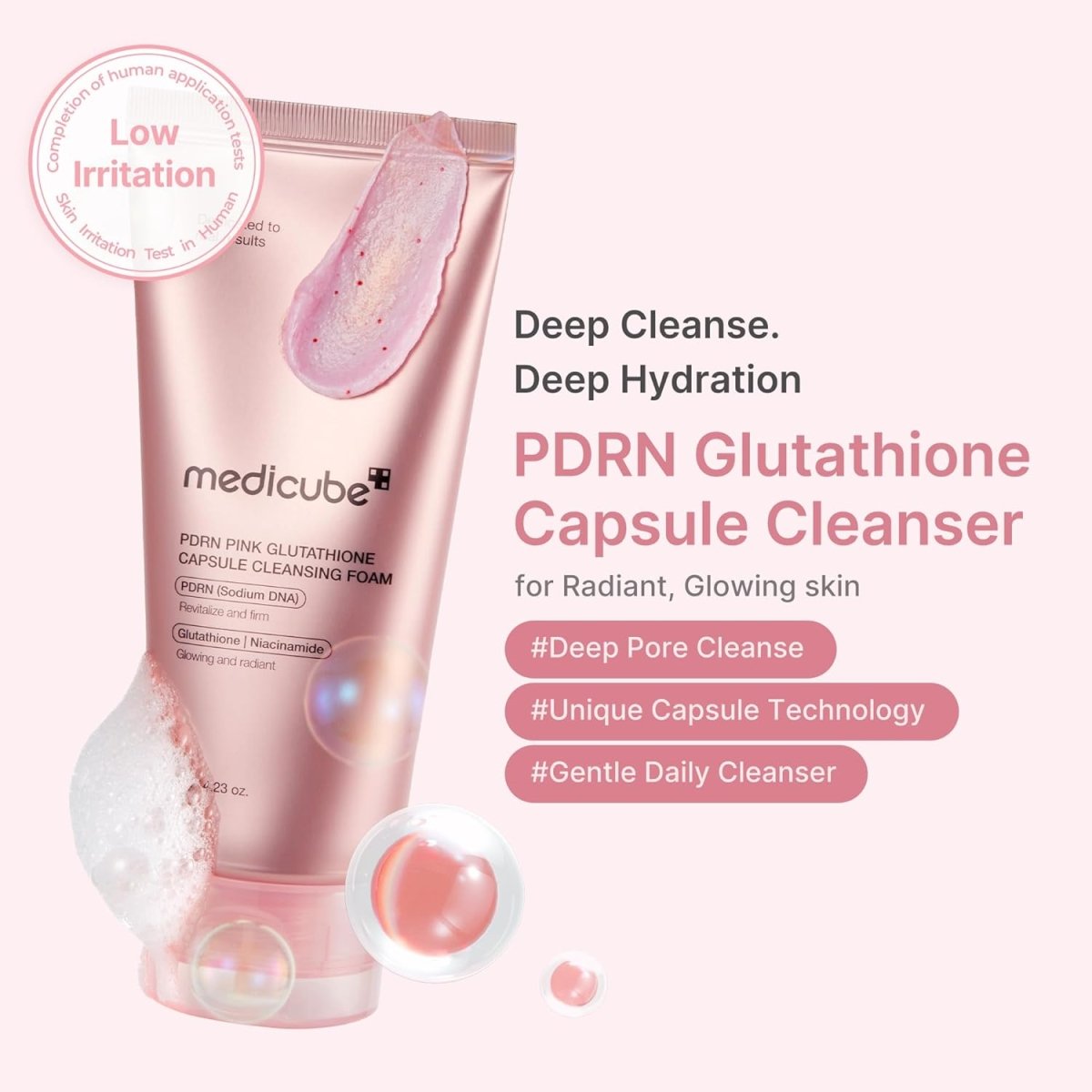 Medicube PDRN Pink Glutathione Capsule Cleansing Foam 120g Lakinza K-beauty