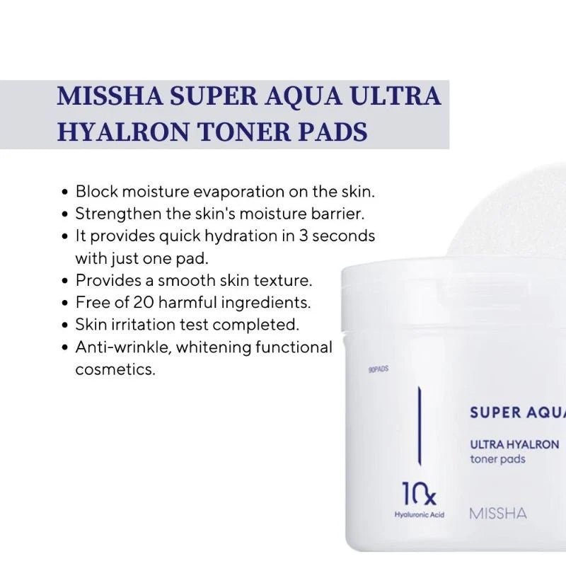 MISSHA Super Aqua Hyalron Toner Pads 180g / 90pads Lakinza K-beauty