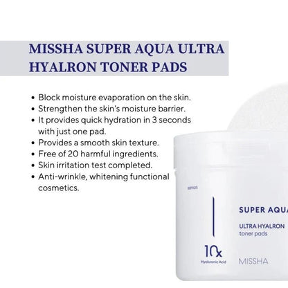 MISSHA Super Aqua Hyalron Toner Pads 180g / 90pads | Lakinza K - beauty Canada
