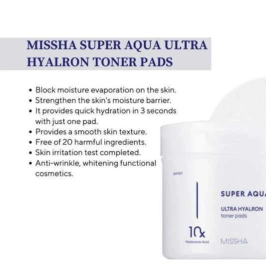 MISSHA Super Aqua Hyalron Toner Pads 180g / 90pads | Lakinza K - beauty Canada
