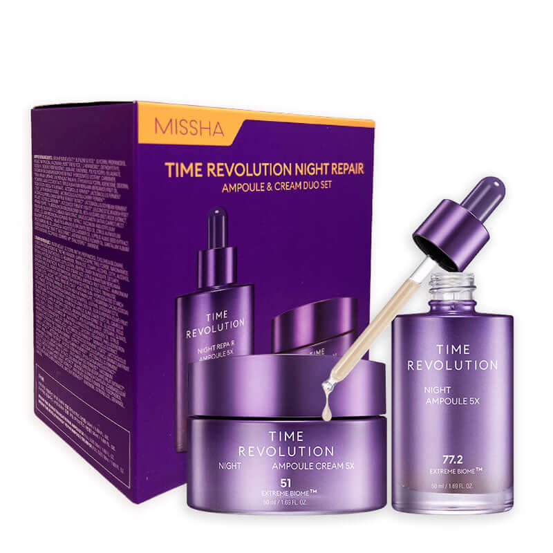 MISSHA Time Revolution Night Ampoule & Cream Duo Anti-aging Set Lakinza K-beauty