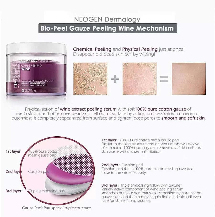 Neogen Bio Peel Gauze Peeling Wine 30pcs / 200ml Lakinza K-beauty
