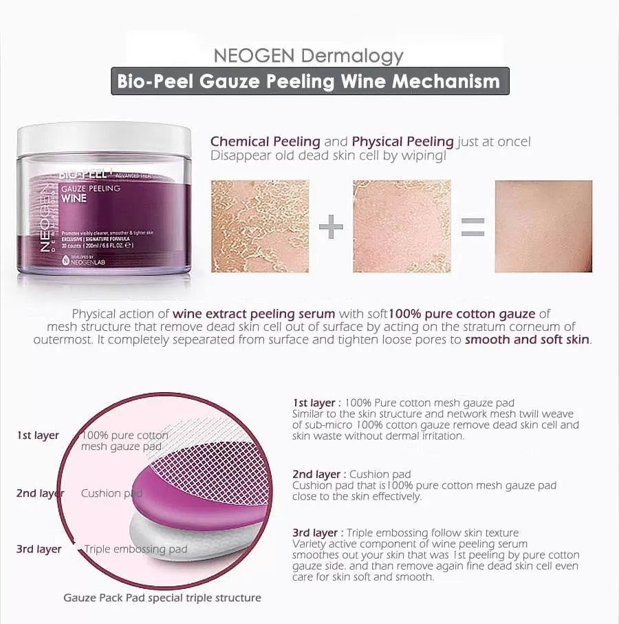 Neogen Bio Peel Gauze Peeling Wine 30pcs / 200ml | Lakinza K - beauty Canada