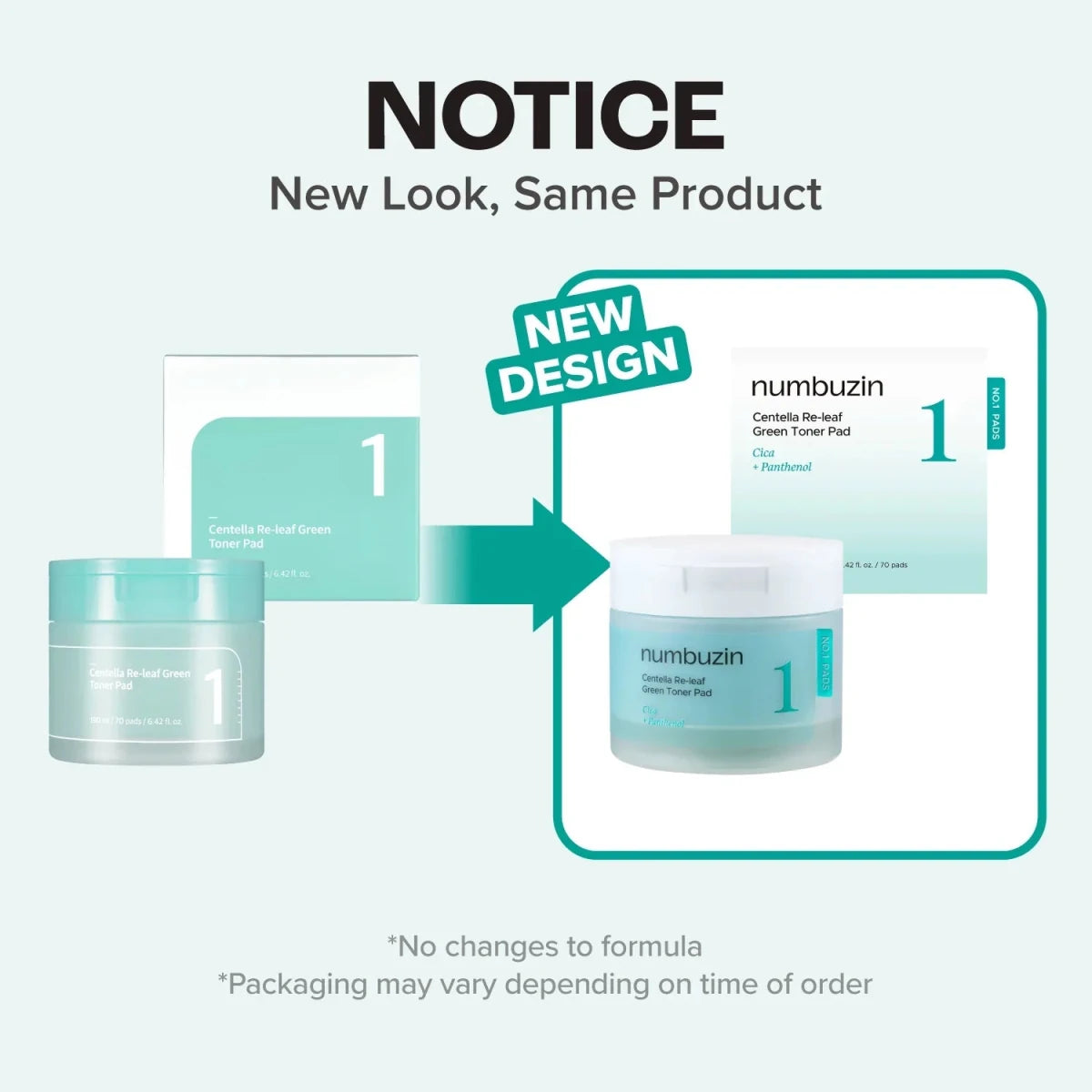 Numbuzin No.1 Centella Re-Leaf Green Toner Pad 190ml / 70pads Lakinza K-beauty