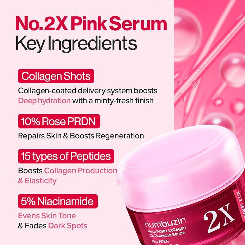 Numbuzin No.2 Rose PDRN Collagen 2X Plumping Serum 30ml Lakinza K-beauty