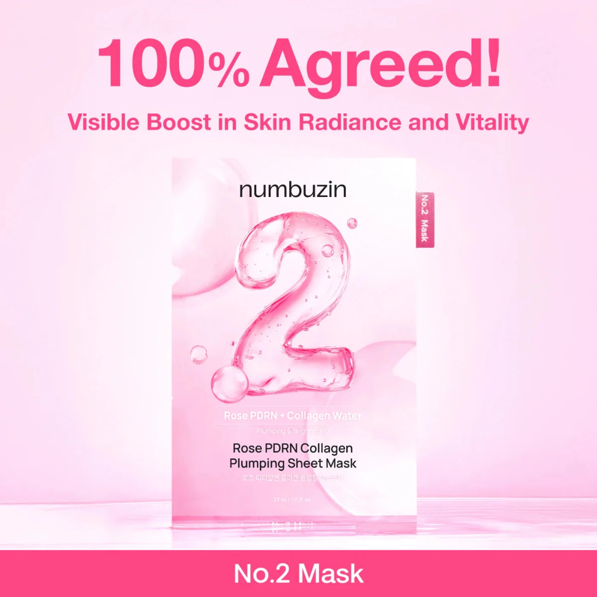 Numbuzin No.2 Rose PDRN Collagen Plumping Sheet Mask 33ml Lakinza K-beauty
