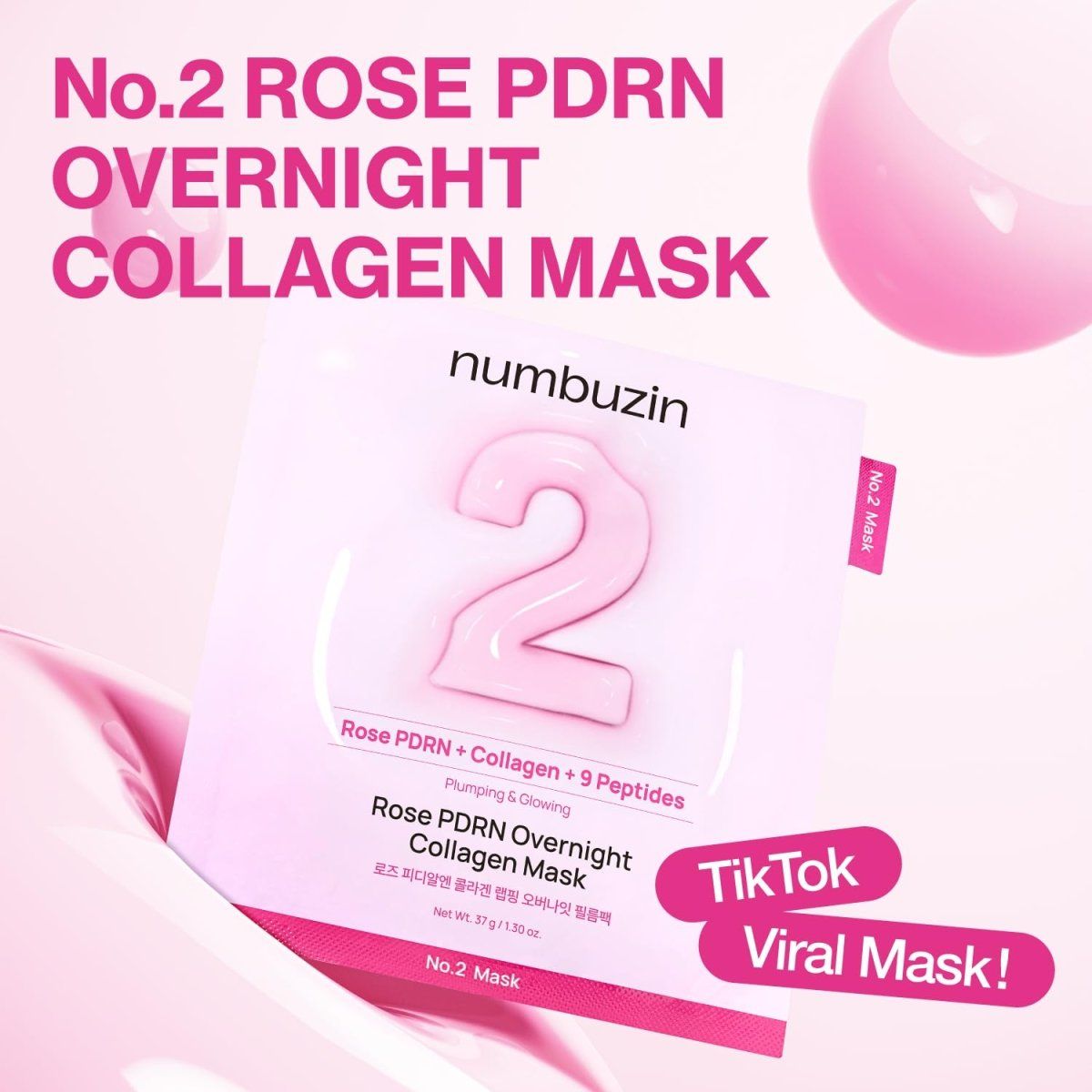 Numbuzin No.2 Rose PDRN Overnight Collagen Mask 37ml Lakinza K-beauty