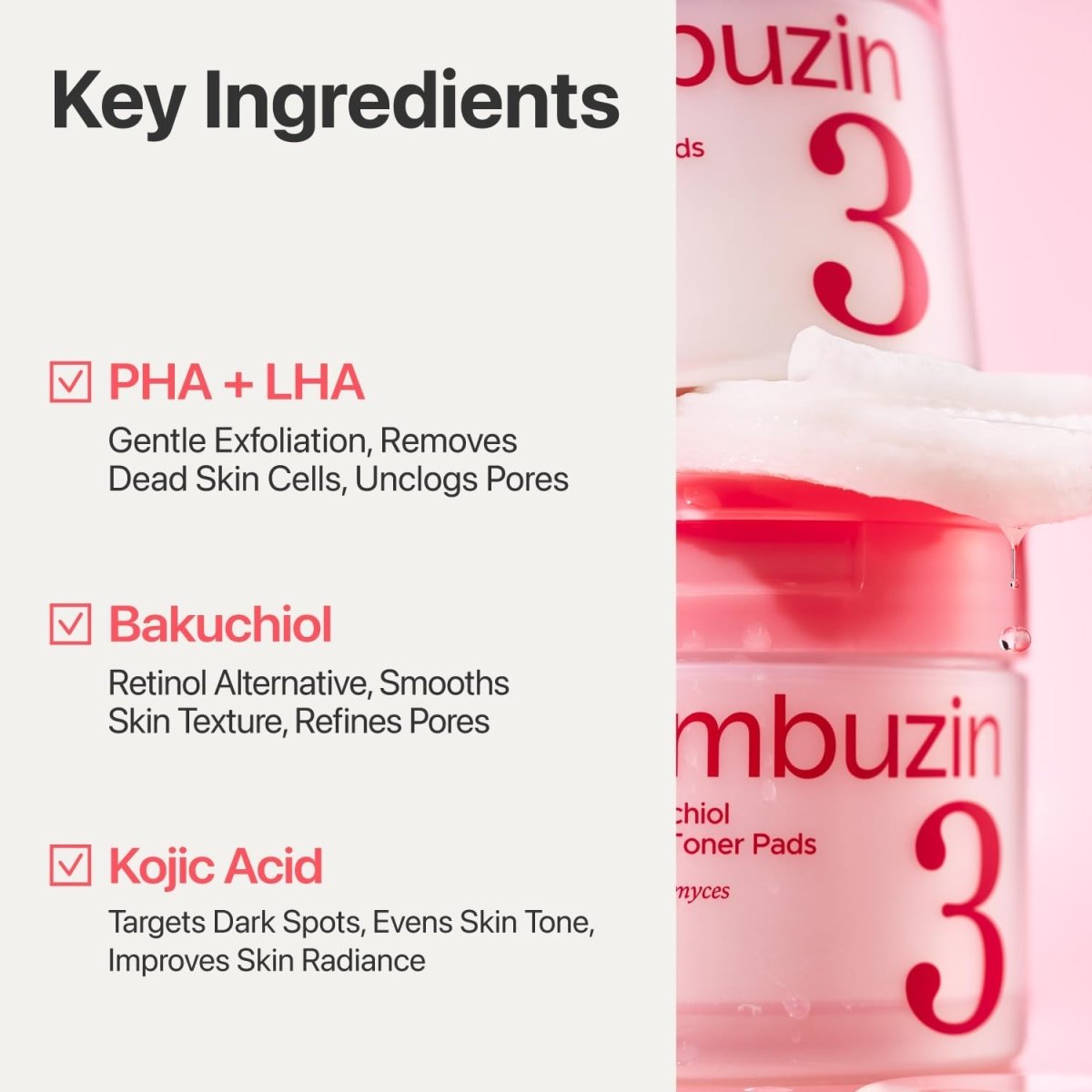 Numbuzin No.3 Bifida Bakuchiol Exfoliating Toner Pads 190ml / 70 pads Lakinza K-beauty