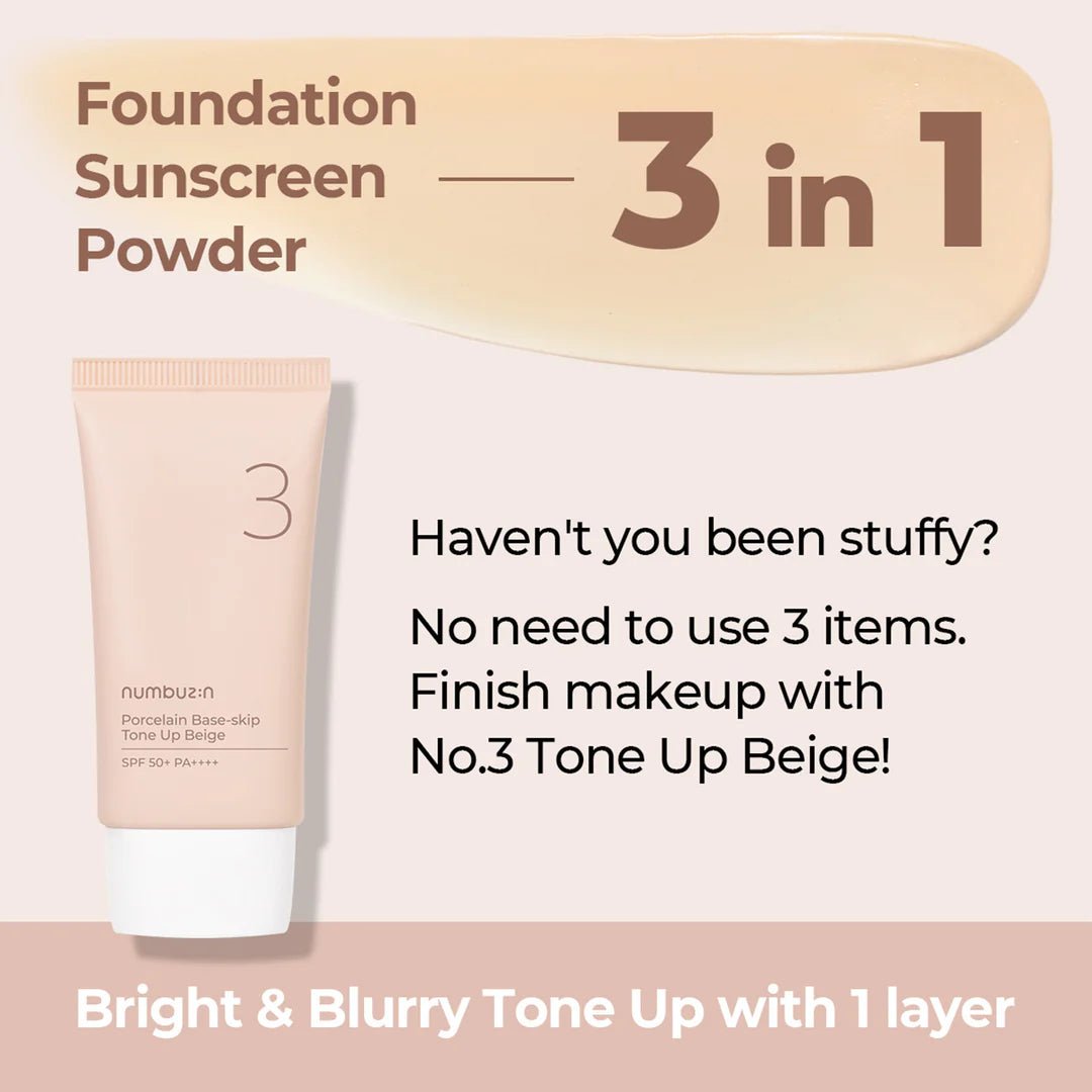 Numbuzin No.3 Porcelain Base-Skip Tone Up Beige 50ml Lakinza K-beauty