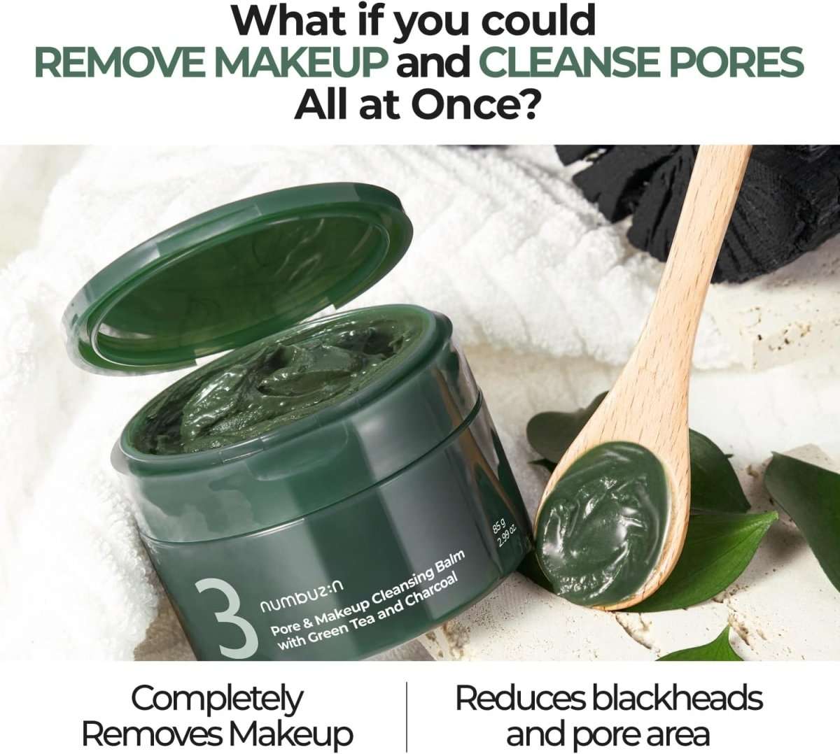 Numbuzin No.3 Pore & Makeup Cleansing Balm with Green Tea and Charcoal 85g Lakinza K-beauty