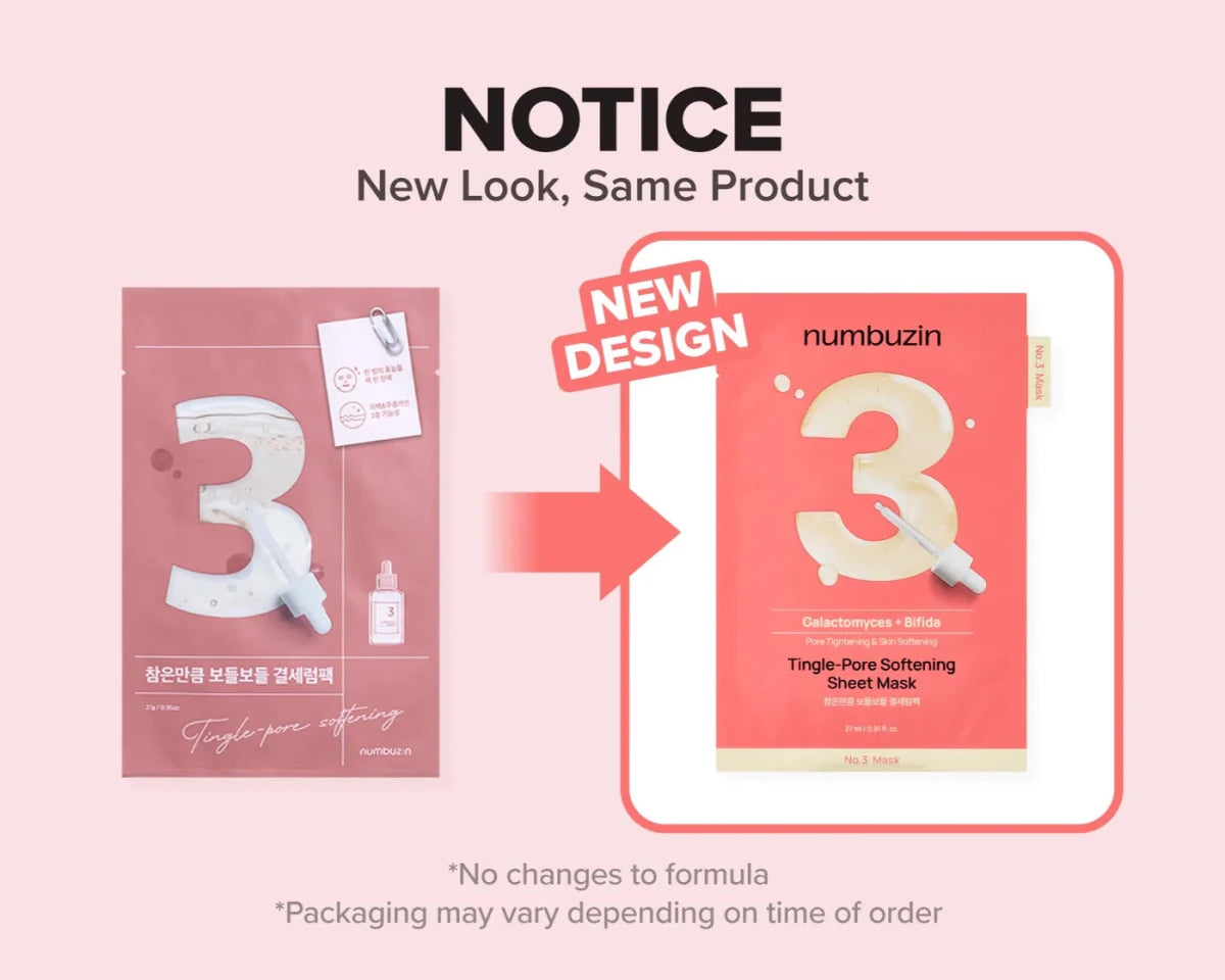 Numbuzin No.3 Tingle-Pore Softening Sheet Mask 27ml Lakinza K-beauty