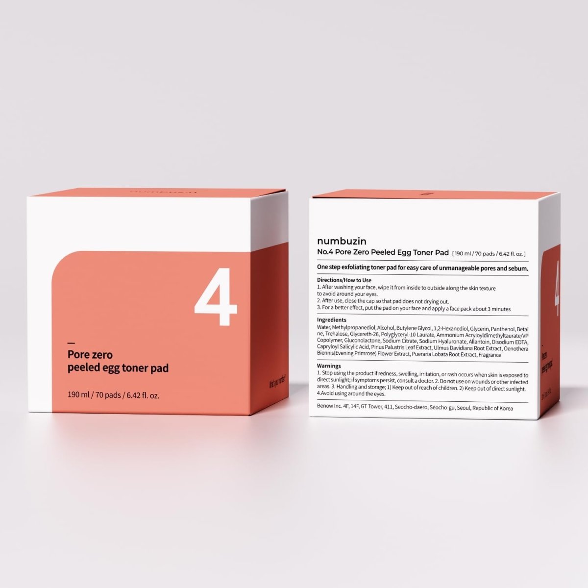 Numbuzin No.4 Pore Zero Peeled Egg Toner Pad 190ml / 70pads Lakinza K-beauty