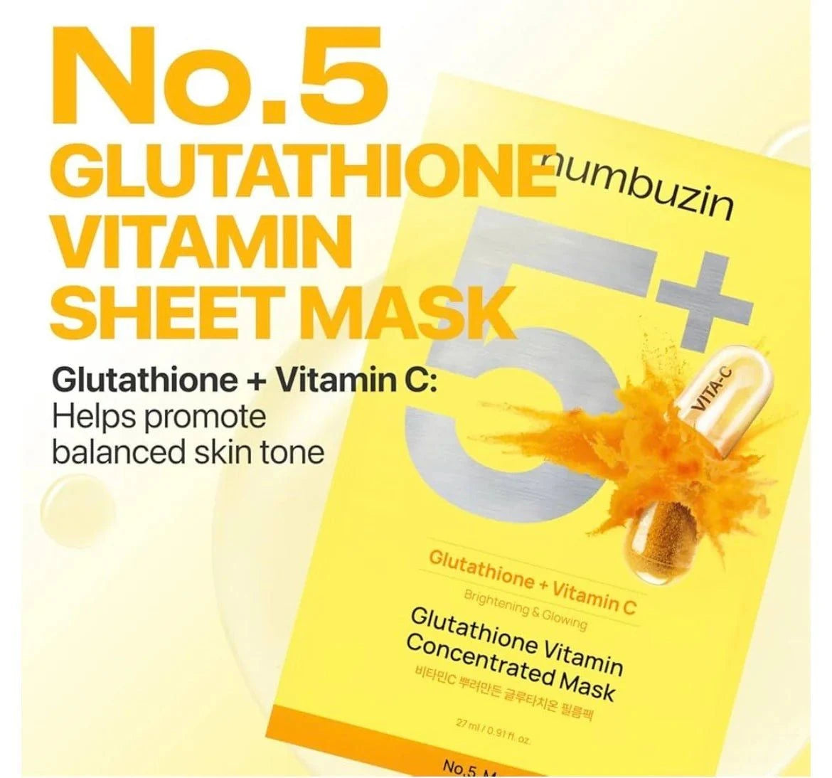 numbuzin No.5+ Glutathione Vitamin Concentrated Mask 27ml | Lakinza K - beauty Canada