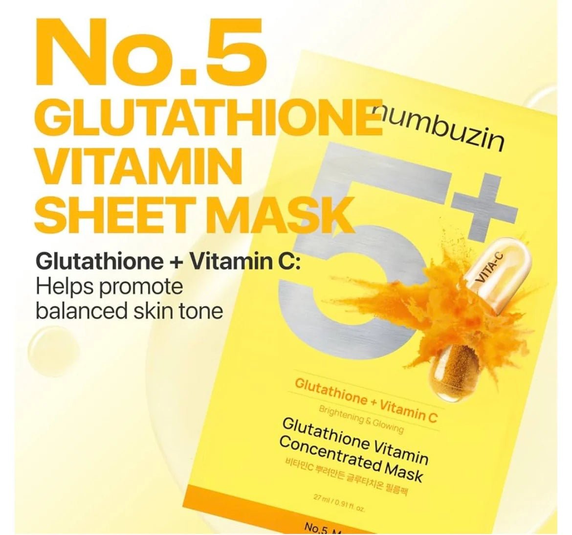 numbuzin No.5+ Glutathione Vitamin Concentrated Mask 27ml | Lakinza K - beauty Canada