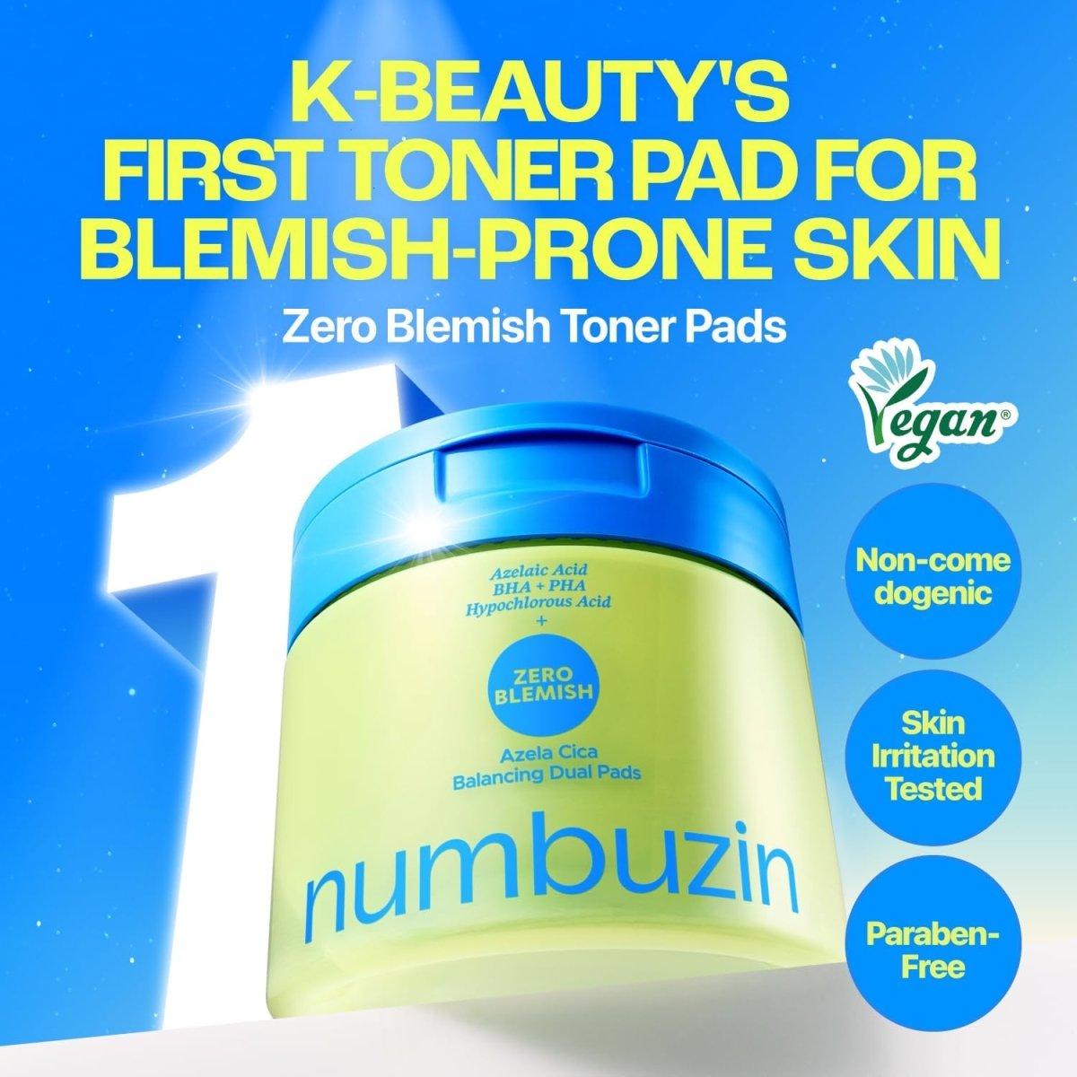 Numbuzin Zero Blemish Azela Cica Balancing Dual Pads 210ml / 60pads Lakinza K-beauty