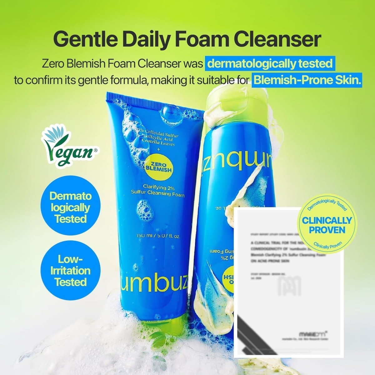 Numbuzin Zero Blemish Clarifying 2% Sulfur Cleansing Foam 150ml Lakinza K-beauty