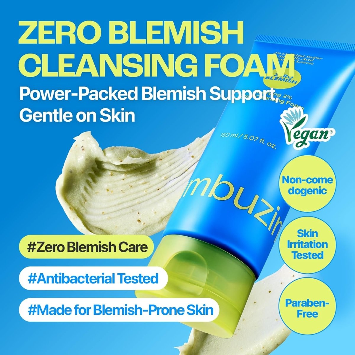 Numbuzin Zero Blemish Clarifying 2% Sulfur Cleansing Foam 150ml Lakinza K-beauty