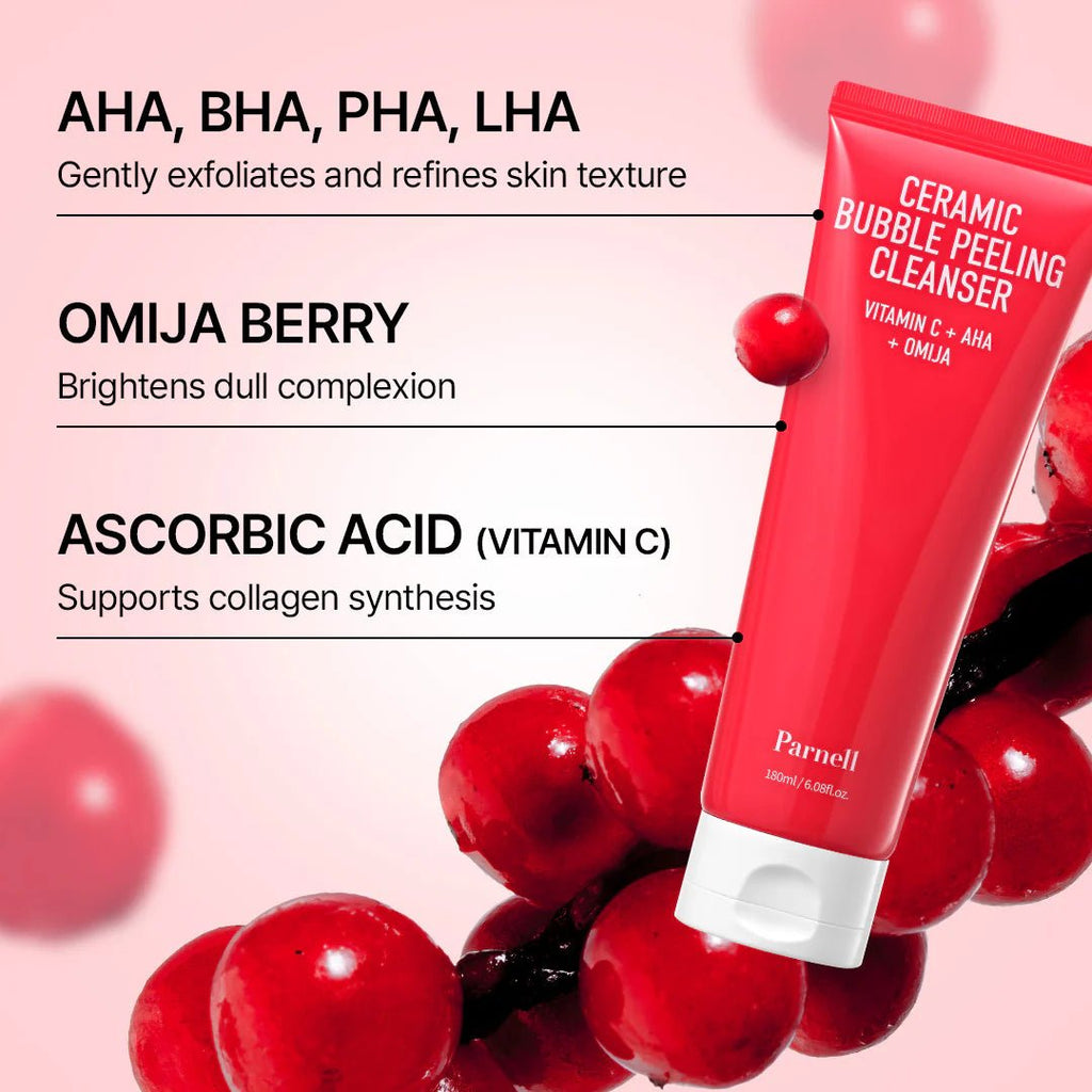 Parnell AHA Omija Ceramic Bubble Peeling Cleanser 180ml | Lakinza K - beauty Canada
