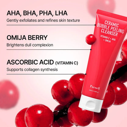 Parnell AHA Omija Ceramic Bubble Peeling Cleanser 180ml | Lakinza K - beauty Canada