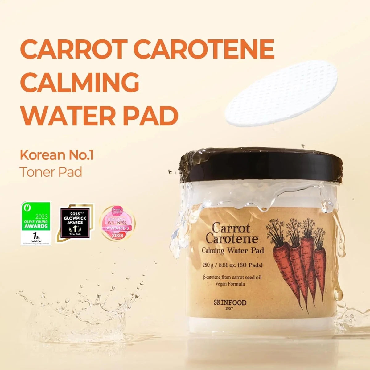 SKINFOOD Carrot Carotene Calming Water Pad 250ml / 60pads Lakinza K-beauty