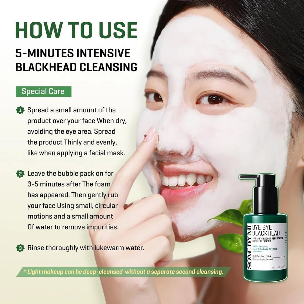 SOME BY MI Bye Bye Blackhead 30 Days Miracle Green Tea Tox Bubble Cleanser 120g | Lakinza K - beauty Canada