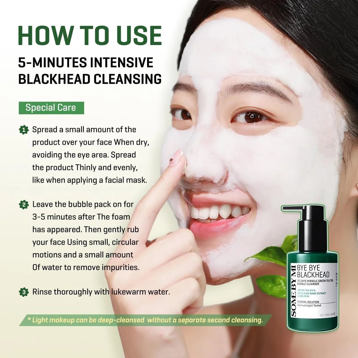 SOME BY MI Bye Bye Blackhead 30 Days Miracle Green Tea Tox Bubble Cleanser 120g | Lakinza K - beauty Canada