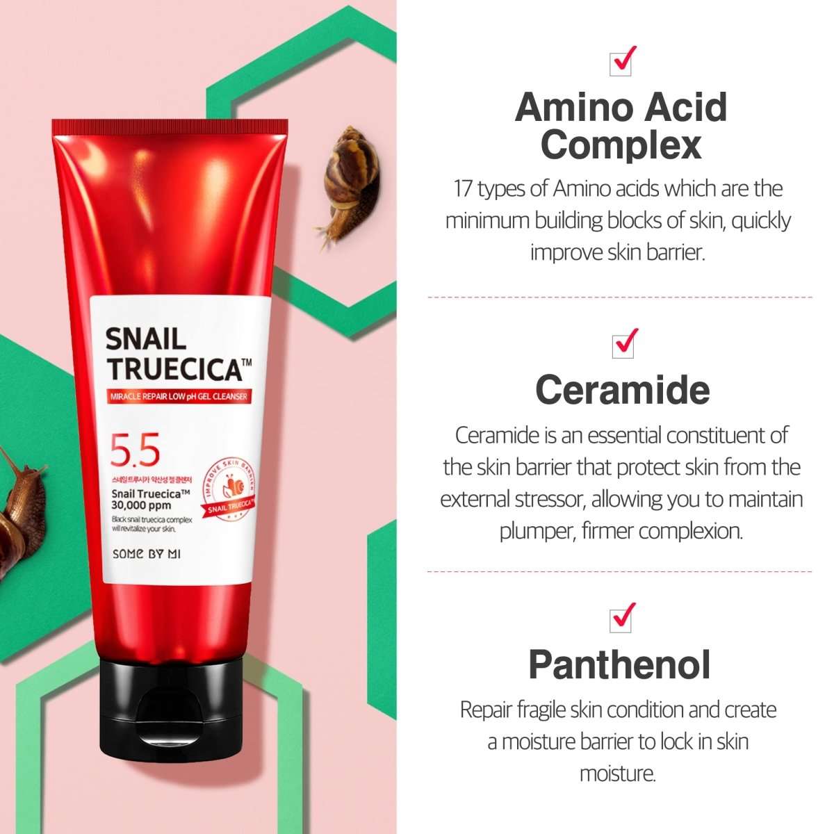 SOME BY MI Snail Truecica Miracle Low Ph Gel Cleanser 100ml Lakinza K-beauty