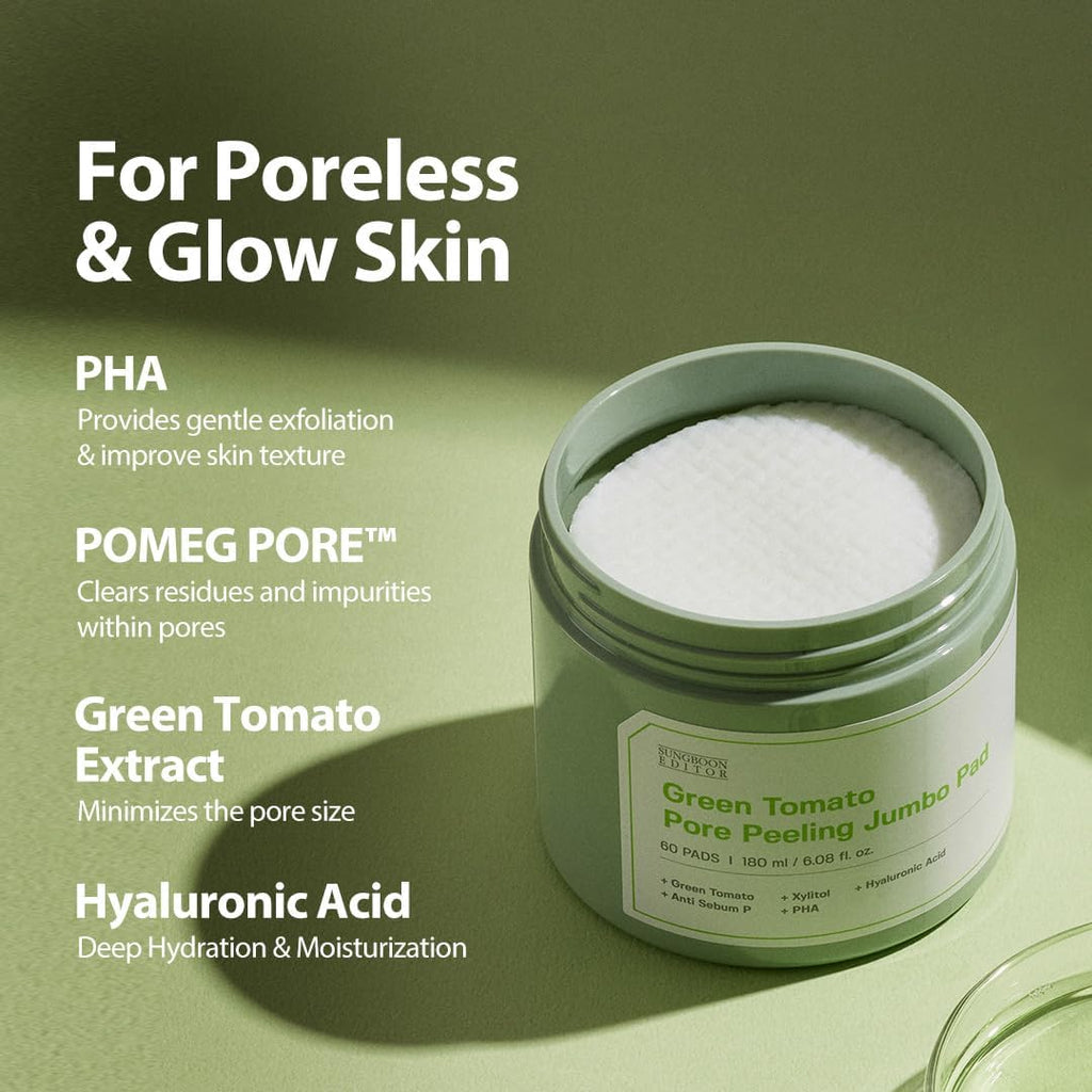 Sungboon Editor Green Tomato Pore Peeling Jumbo Pad 180ml / 60pads | Lakinza K - beauty Canada