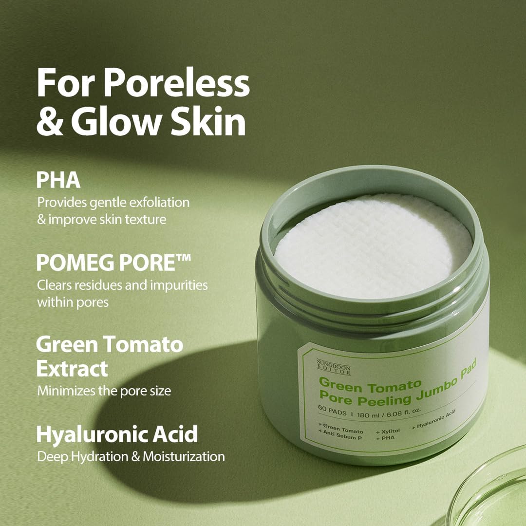 Sungboon Editor Green Tomato Pore Peeling Jumbo Pad 180ml / 60pads Lakinza K-beauty